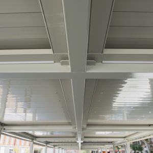 Ceiling of the pergolas of slats in the market